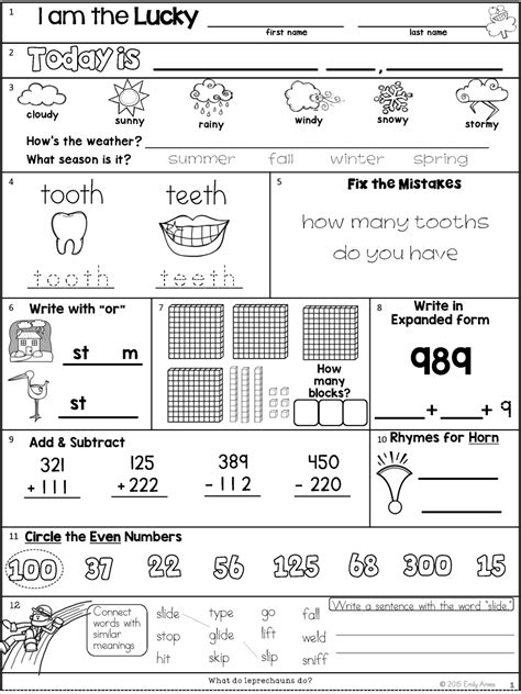 Second Grade Math Packet Pdf Nd Grade Weekly Homework Packet Pdf