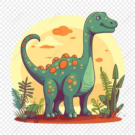 녹색 잎과 하늘을 가진 Brontosaurus 클립 아트 만화 귀여운 공룡 벡터 PNG 일러스트 무료 다운로드 Lovepik