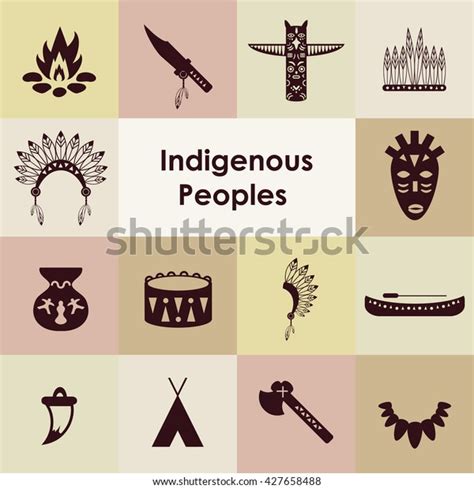 Vector Illustration Indigenous Peoples Icons Set Stock Vector (Royalty ...