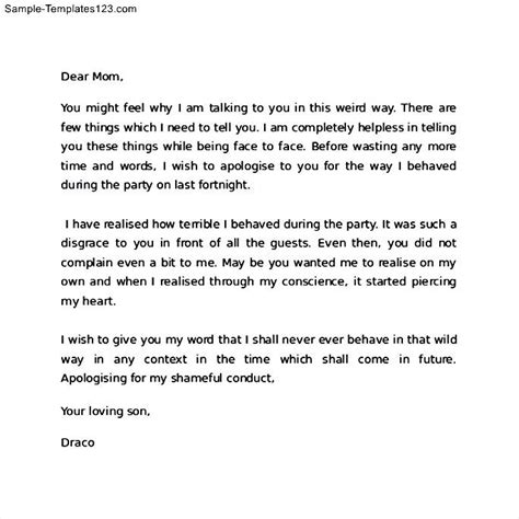 Apology Letter To Mom For Behavior Sample Templates Sample Templates