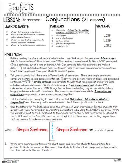 Conjunctions Lesson Plan Simply Skilled Teaching