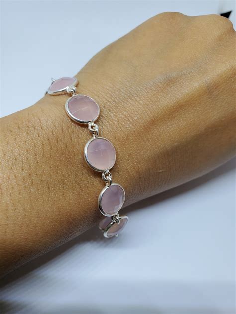 925 Pulsera De Cuarzo Rosa Ajustable Plata De Ley 6 A 8 Etsy