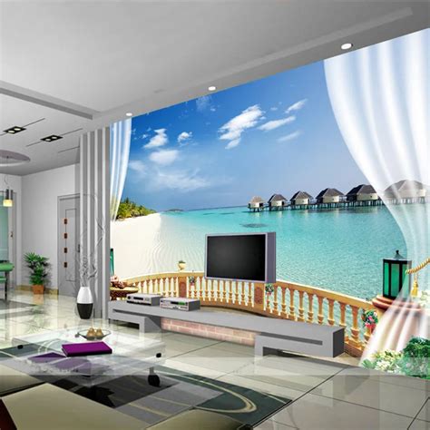 Custom Wall Mural Wallpaper D Beach Seaview Wall Painting Living Room