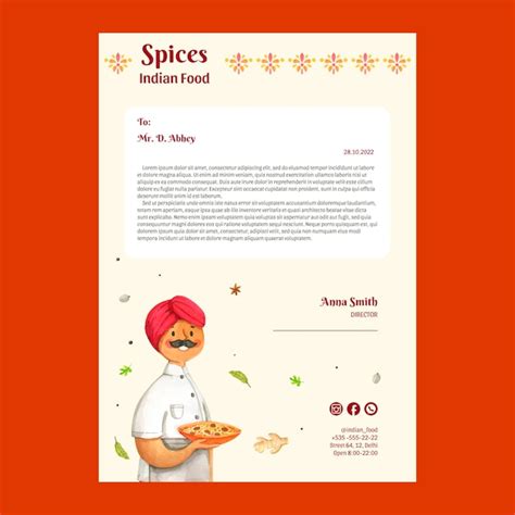 Free Vector Watercolor Indian Food Restaurant Letterhead