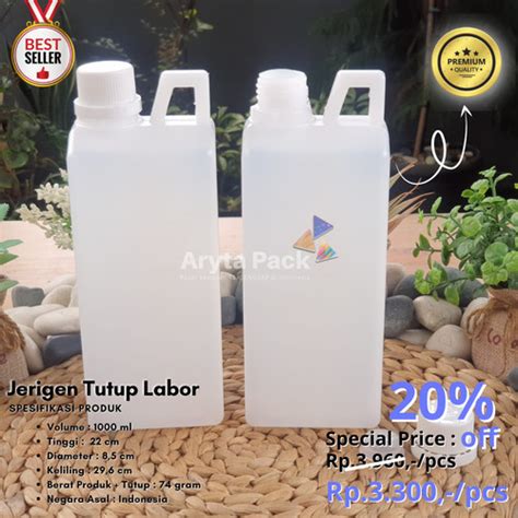 Jual Botol HDPE Jerigen Kotak 1Liter Dengan Plug Dan Tutup Segel