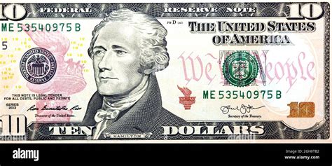 Obverse Side Of 10 Dollars Portrait Ten American Dollars Banknote