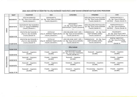 2022 2023 Eğitim Öğretim Yılı Bahar Dönemi Haftalık Ders Programları