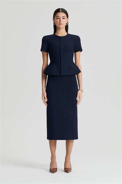 Crepe Knit Pencil Skirt Navy Scanlan Theodore