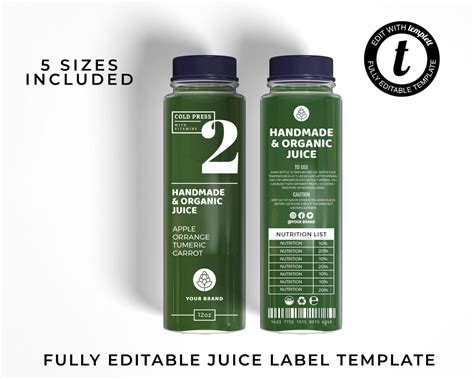 Editable Juice Bottle Label Template, Printable Clear Juice Bottle ...