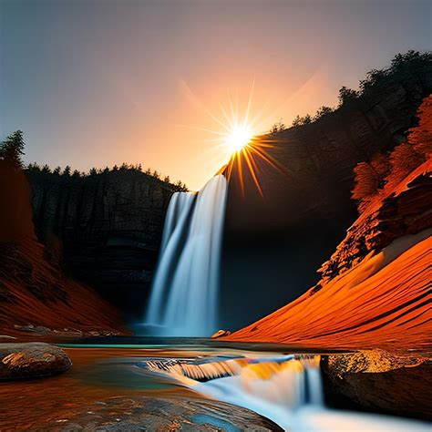 Wasserfall Mit Sonnenuntergang Digital Art By Manu Lavia Fine Art America