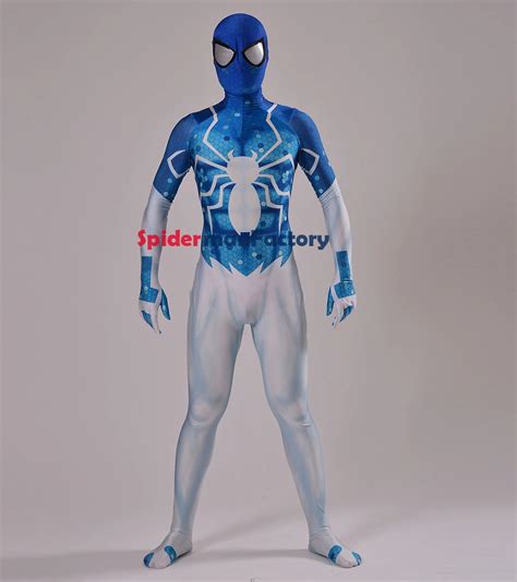 Blue And White Digital Spiderman Costume 3d Shade Spandex Cosplay Comic