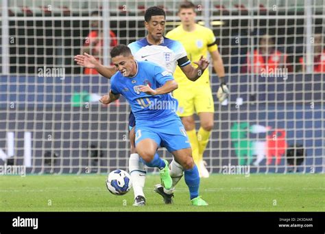 Giacomo Raspadori Of Italy Jude Bellingham Of England During The UEFA