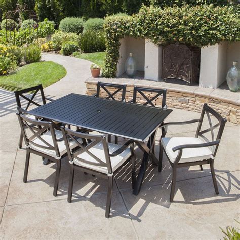 Eowyn Expandable 7 9 Piece Outdoor Cast Aluminum Dining Set W Umbrell