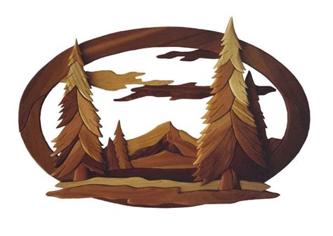 Intarsia Woodworking Pattern Mountain And Tree Scene