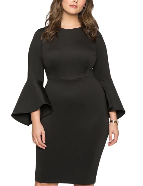 Lalagen Womens Plus Size Bell Sleeve Bodycon Pencil Business Party