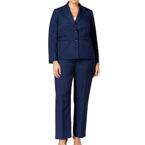 Le Suit New Navy Blue Womens Size 18w Plus Two Button Pant Suit