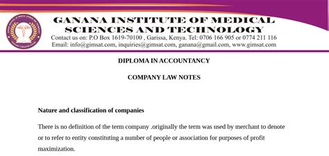 Company Law Knec Diploma Notes Knec Notes And Revision Materials