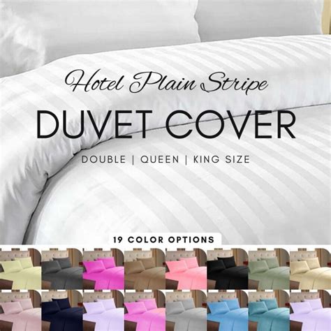 Hotel Quality Plain Stripe Duvet Cover with Zipper | Duvet Cover Double / Queen / King Size ...