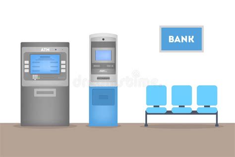 People Standing In Bank Office At Atm Making Money Stock Vector