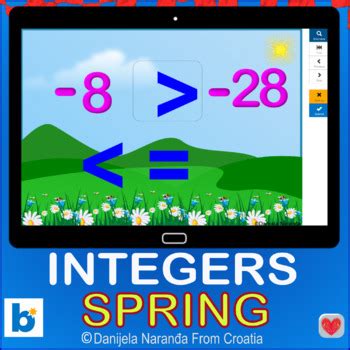 Spring Integers Compare Comparing Math Boom Cards Tpt