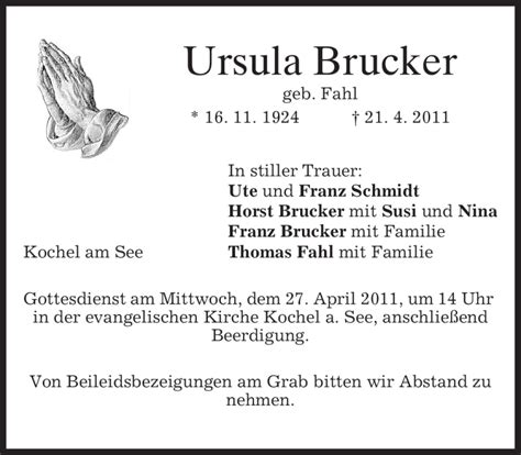 Traueranzeigen Von Ursula Brucker Trauer Merkur De