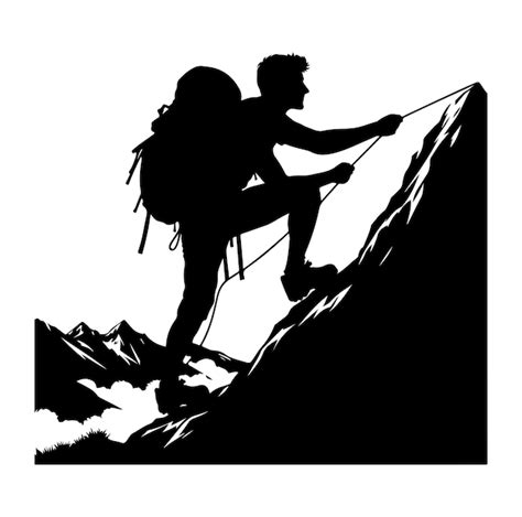 Una Ilustración De Silueta Vectorial De Un Hombre Escalando Una Montaña