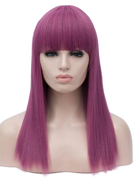 Pearly Purple Straight With Bang Non Lace Wefted Wig Synthetic Wigs