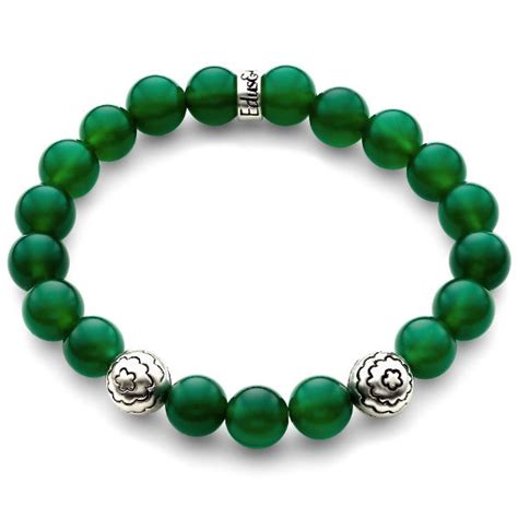 Green Onyx Gemstone Flower Bead Bracelet In Silver Beaded Bracelets