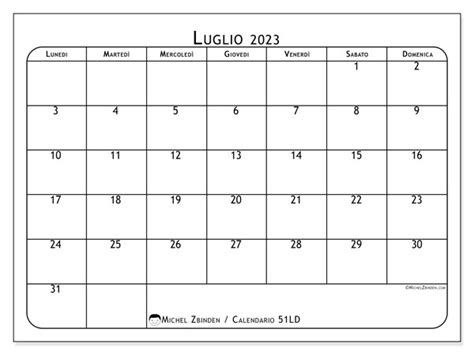 Calendari Luglio 2023 Michel Zbinden It