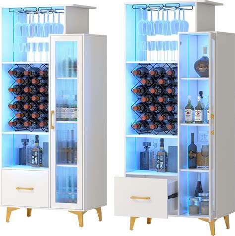 Vlsrka Led Liquor Cabinet Wine Cabinet With Usb Port Bar Cabinets For 18 Bottle