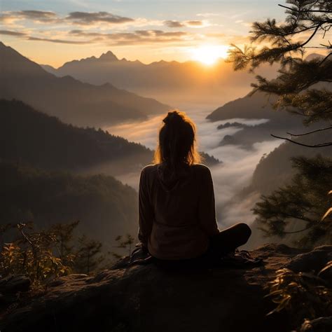 Una persona en una tranquila pose de yoga en la cima de una montaña la