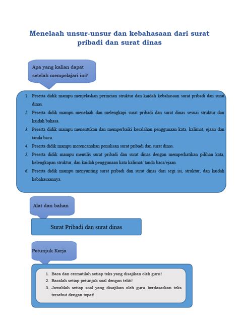 Menelaah Unsur Unsur Dan Kebahasaan Dari Surat Pribadi Dan Surat Dinas Pdf