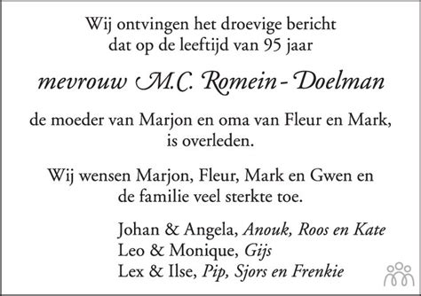 Ries Maria Cornelia Romein Doelman 05 03 2024 Overlijdensbericht En