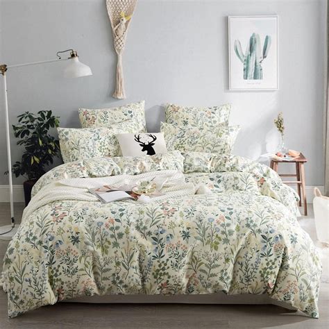 Boho Floral Green Botanical Duvet Cover Set Soft Microfiber Bedding