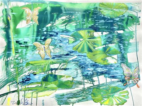 Water Lilies And Butterflies Are Floating In The Pond