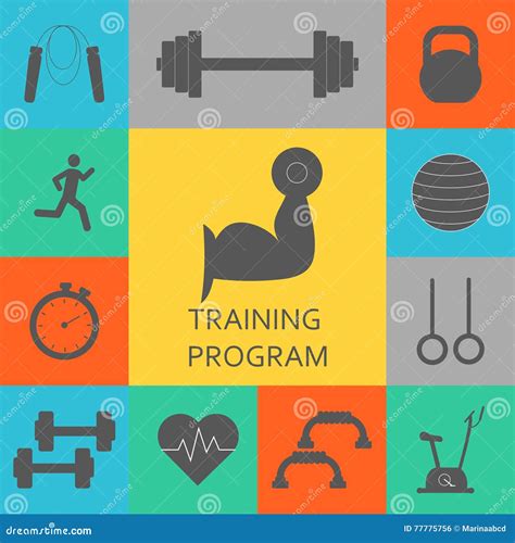 Vector Set Of Training Program Icons Sport Fitness Gym Workout Stock