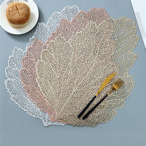 Jual Pvc Placemat Leaf Shape Gold Alas Tatakan Piring Makan Daun Emas