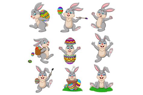 Set Of Nine Cartoon Easter Bunny Bundle Graphic By Tigatelusiji