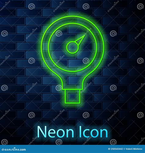 Glowing Neon Line Gauge Scale Icon Isolated On Brick Wall Background