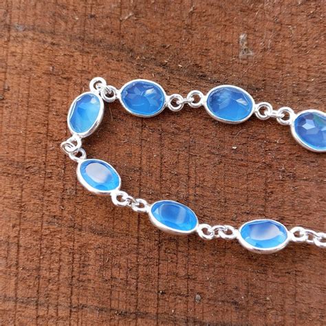 Chalcedony Bracelet Natural Faceted Chalcedony Sterling Etsy