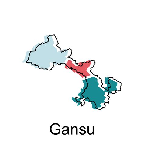 Map of Gansu High Quality is a province of China map, black and white detailed outline regions ...