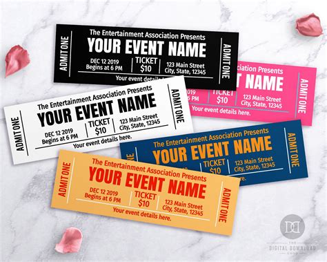 Event Ticket Template Printable Choose Your Own Colors Etsy Canada