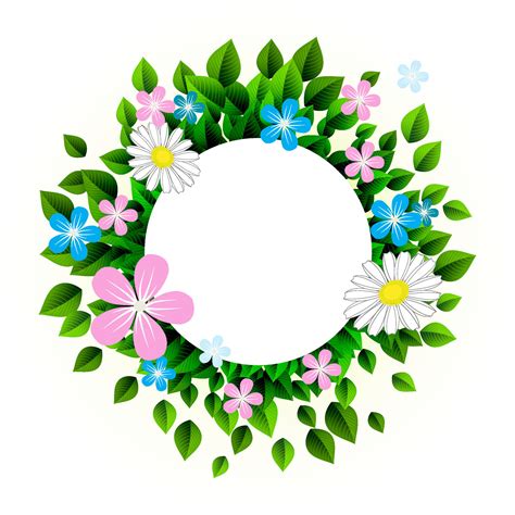 Spring Flower Round Frame With Green Leaves 39329270 Vector Art at Vecteezy