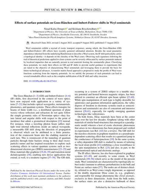 PDF Effects of surface potentials on Goos Hänchen and Imbert Fedorov