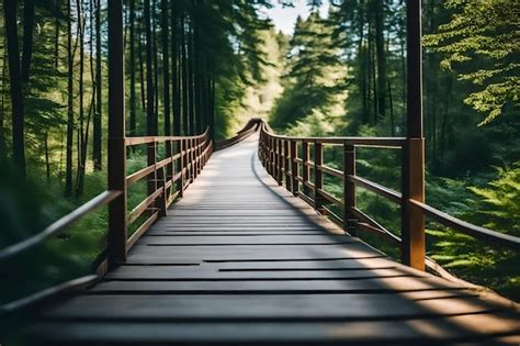 Premium AI Image | A wooden bridge in the forest