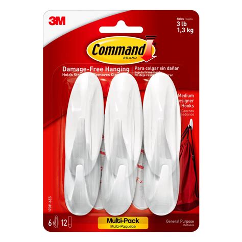 3m Command General Purpose Removable Plastic Hooks Designer Esse Medium Pack Of 6 Removable