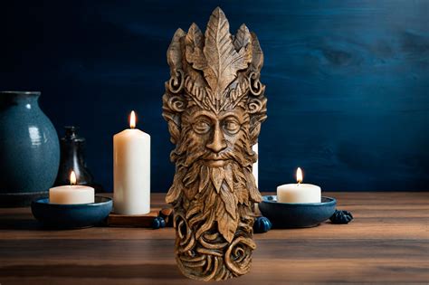 Green Man Face Statue Greenman Statue Forest God Greenman Celtic God Pagan God Cernunnos Horned