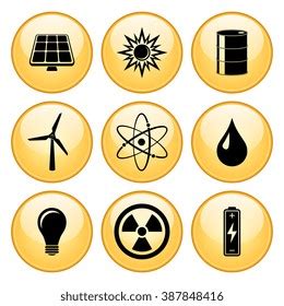 Energy Icon Set Gold Buttons Stock Vector Royalty Free 387848416