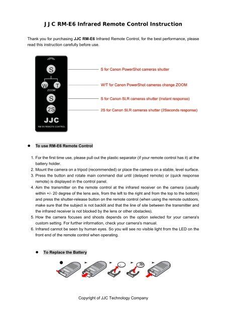 Jjc Rm E Infrared Remote Control Instruction