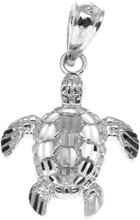 Arthurs Jewelry 14k Solid White Gold 12mm Sparkly Diamond Cut Hawaiian Sea Turtle